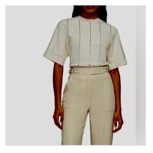 Simkhai Jolie Cream Short Sleeve Sweater Shirt Crewneck Boxy Minimalist Medium